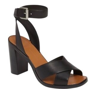 Dolce Vita Nama Black Leather Ankle Strap Chunky Block Heel Sandals Women 8.5